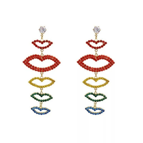 ⭕IN STOCK⭕5 ⭐ Multicolored Lips Crystal Earrings - Picture 2 of 5